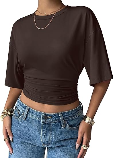 Premium Sculpting Ruched Crop Tee