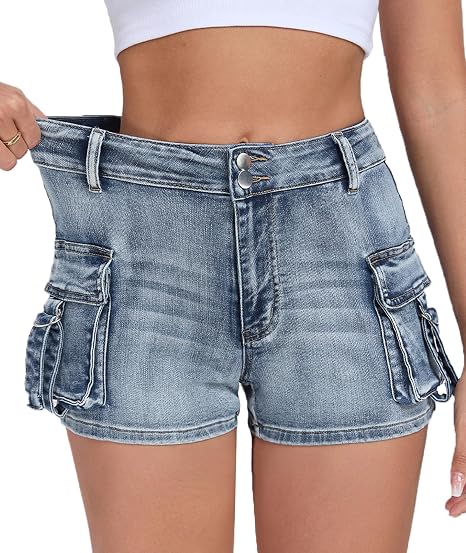 SculptFit High Stretch Denim Cargo Shorts