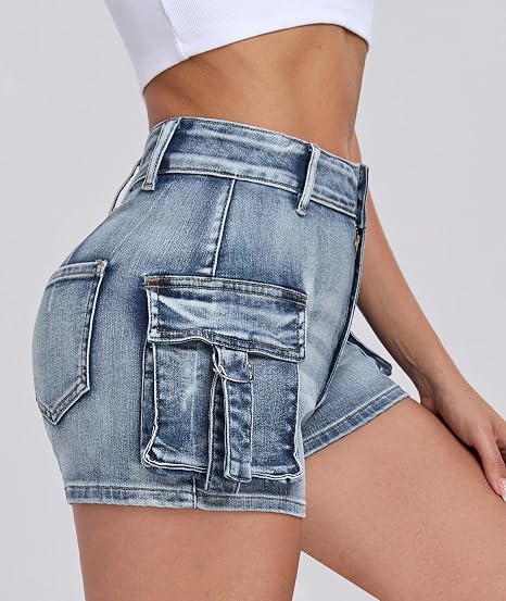 SculptFit High Stretch Denim Cargo Shorts